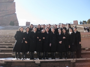 Some of us dancers at Colorado's Red Rocks Amphitheater.