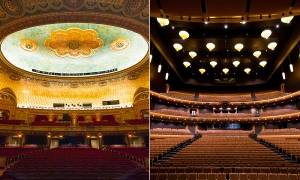 This season, we&rsquo;ve performed at venues with both traditional and modern designs. Compare, for example, Knoxville's Tennessee Theater to the left and Memphis&rsquo; Cannon Center to the right. (TK)