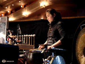 Percussionist Jasmine Jia practices. (Photo by Karen Chen)