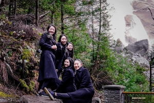 A majestic waterfall leaves the dancers feeling refreshed!